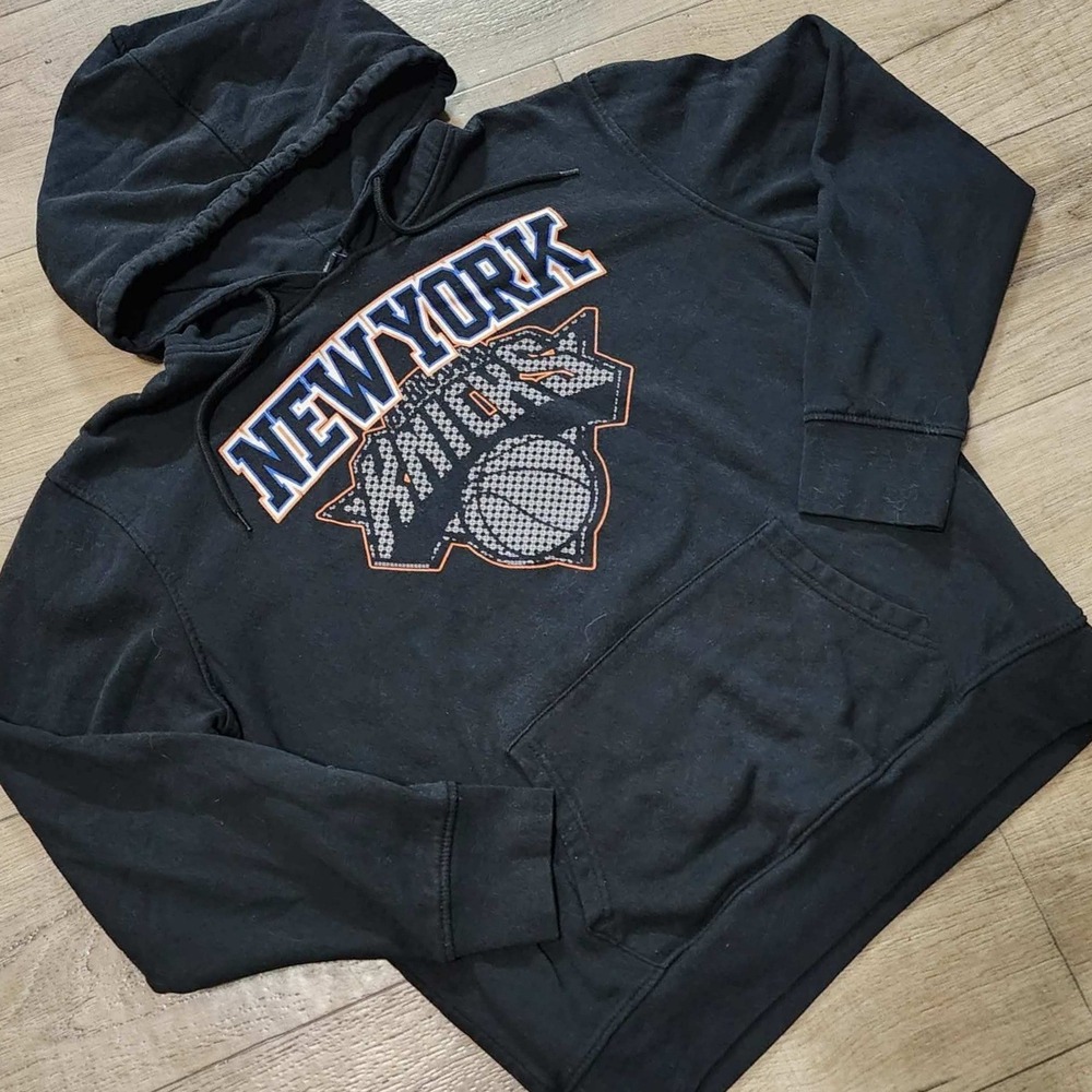 UNK NBA New York Knicks Hoodie Mens Large Black Graphic Pullover Sweatshirt